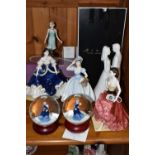 A GROUP OF COALPORT FIGURINES AND TWO SNOW GLOBES, comprising a limited edition 'Ladies of