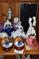 A GROUP OF COALPORT FIGURINES AND TWO SNOW GLOBES, comprising a limited edition 'Ladies of