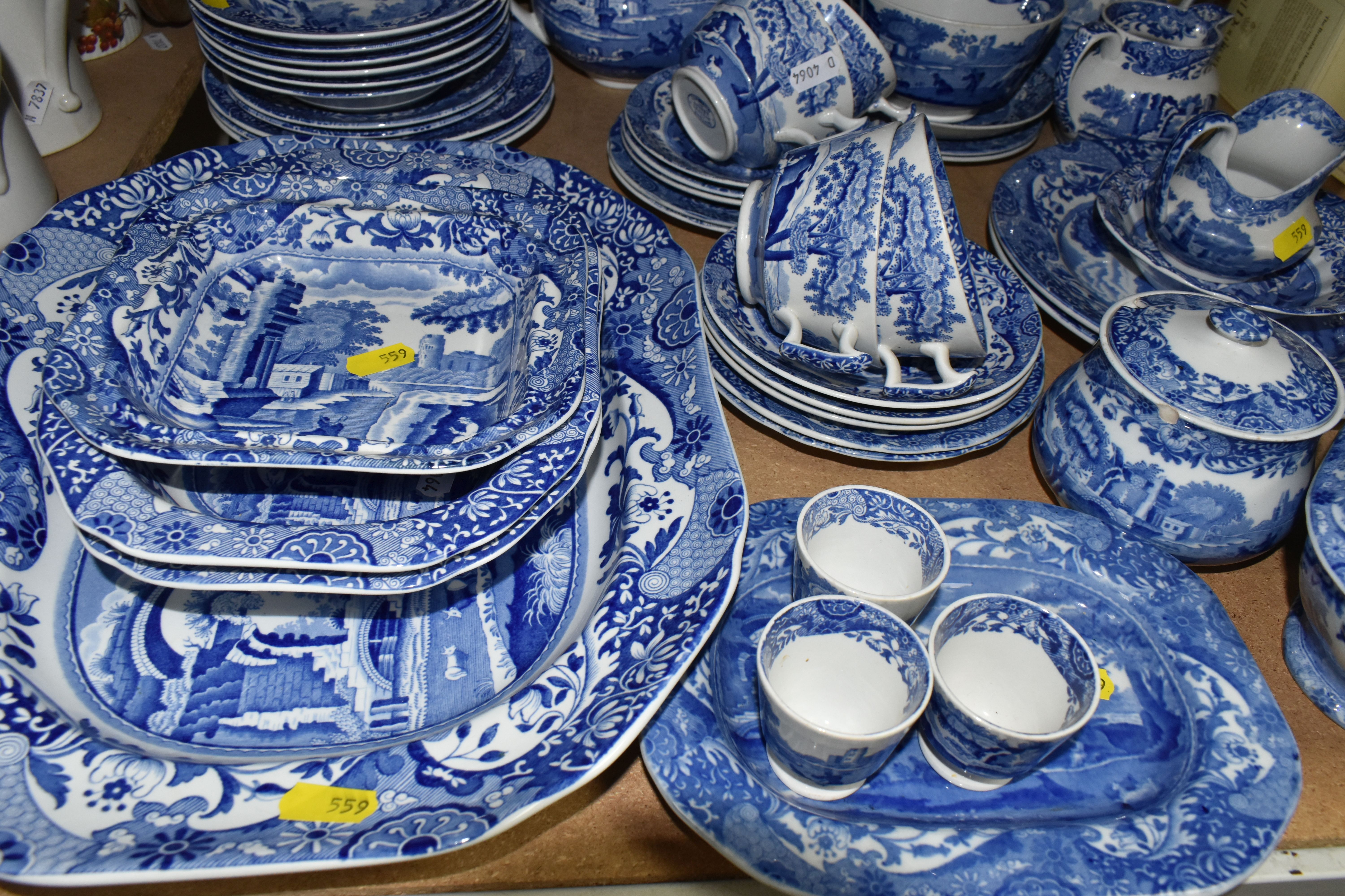 A GROUP OF SPODE'S ITALIAN DESIGN BLUE AND WHITE DINNERWARE, comprising a teapot, covered butter - Image 2 of 7