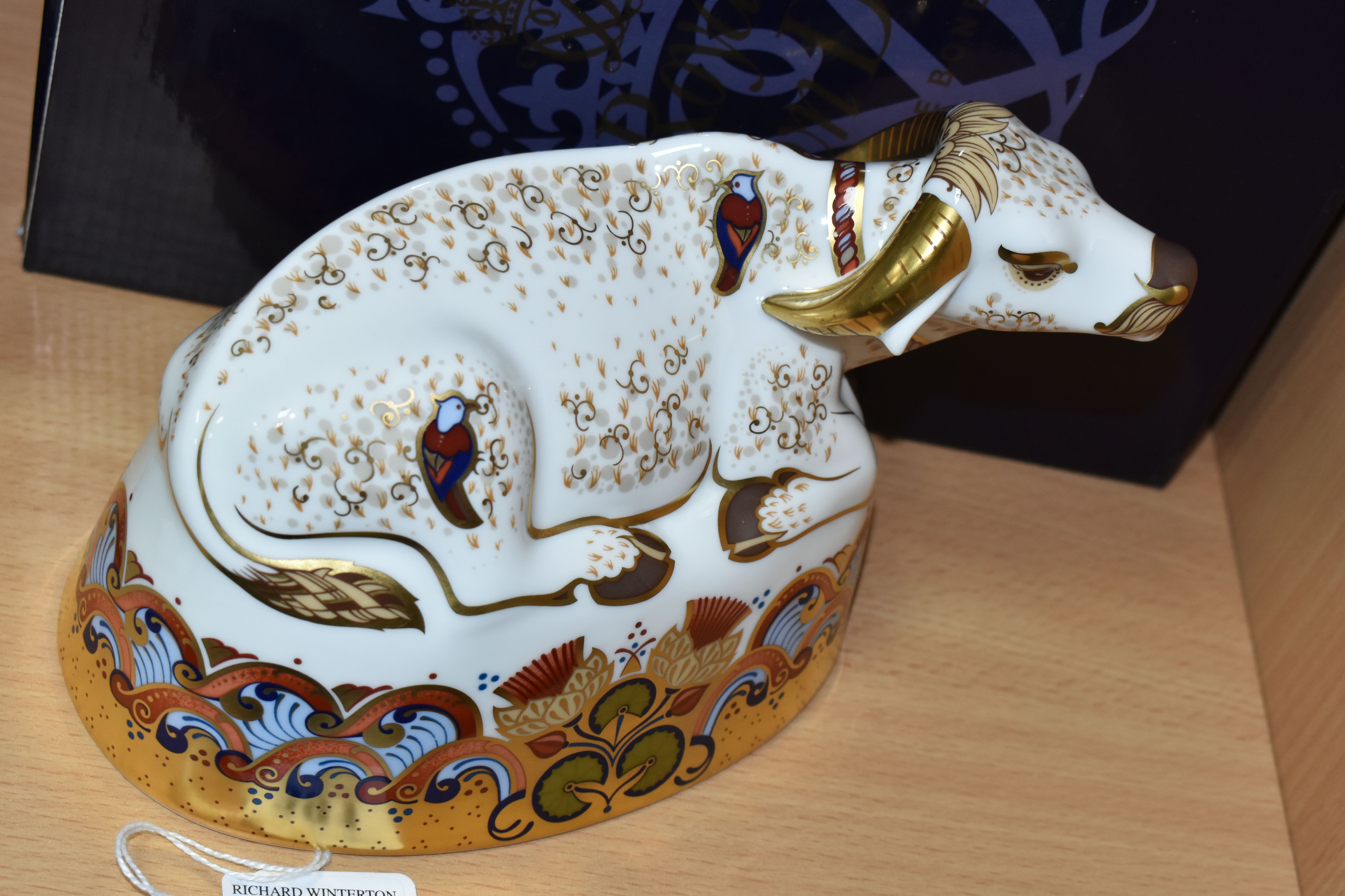 A BOXED ROYAL CROWN DERBY 'WATER BUFFALO' PAPERWEIGHT, with gold stopper, red printed backstamp - Image 2 of 4