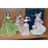 FIVE ROYAL DOULTON FIGURINES, comprising a boxed 'Flowers Of Love' Camellias HN3701 and Rose HN3709,
