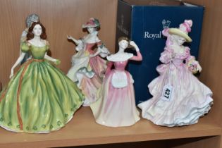 FIVE ROYAL DOULTON FIGURINES, comprising a boxed 'Flowers Of Love' Camellias HN3701 and Rose HN3709,