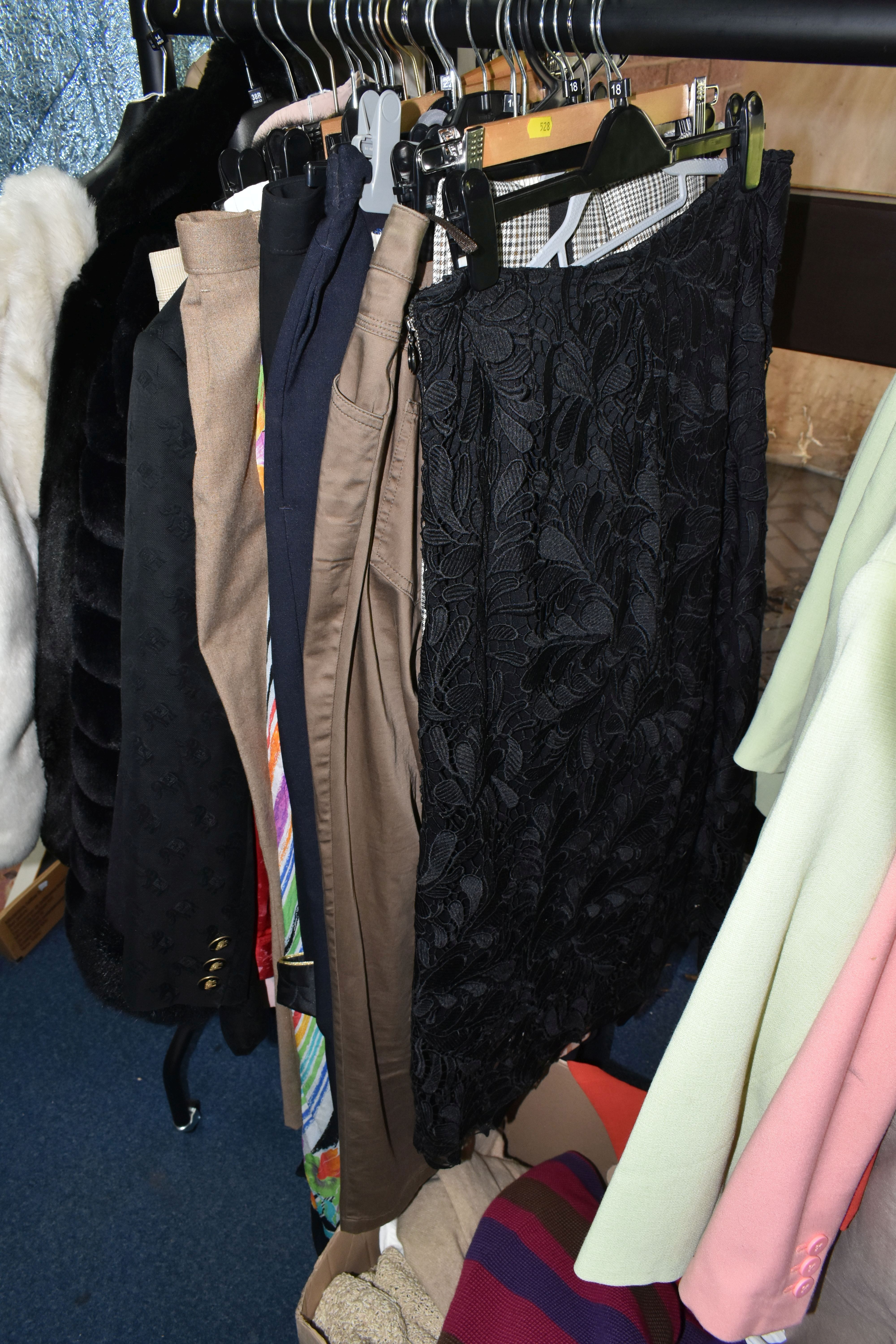 TWO BOXES AND LOOSE LADIES CLOTHING, a large quantity of ladies clothing comprising jackets, - Image 14 of 19