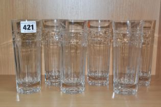 A SET OF SIX CUMBRIA CRYSTAL 'HELVELLYN' PATTERN LARGE HIGHBALL TUMBLERS, comprising a set of six