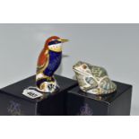TWO BOXED ROYAL CROWN DERBY PAPERWEIGHTS, comprising Bee-eater and Marsh Frog, each with gold