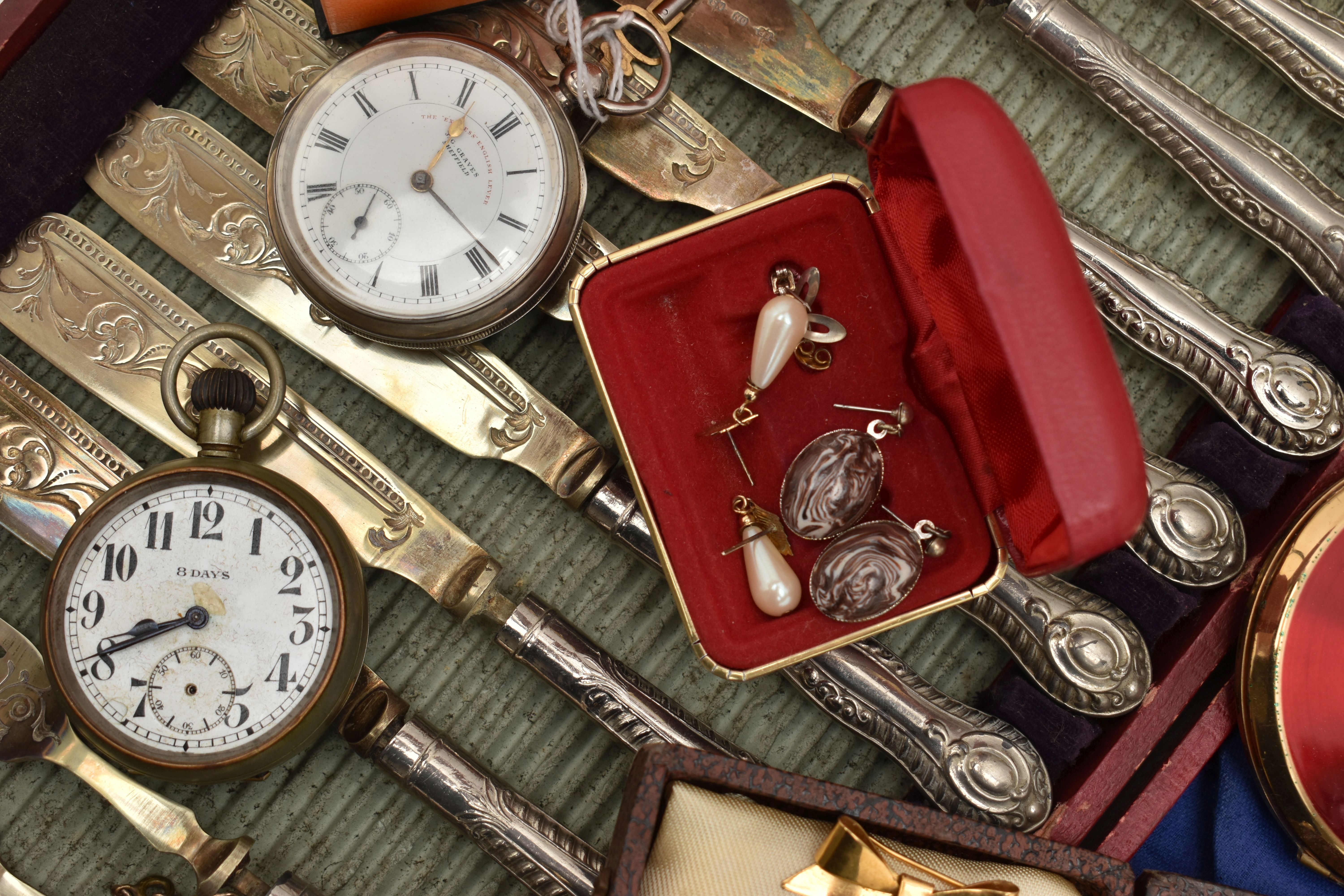 AN EARLY 20TH CENTURY, SILVER OPEN FACE POCKET WATCH AND OTHER ITEMS, key wound, round white dial - Image 7 of 7