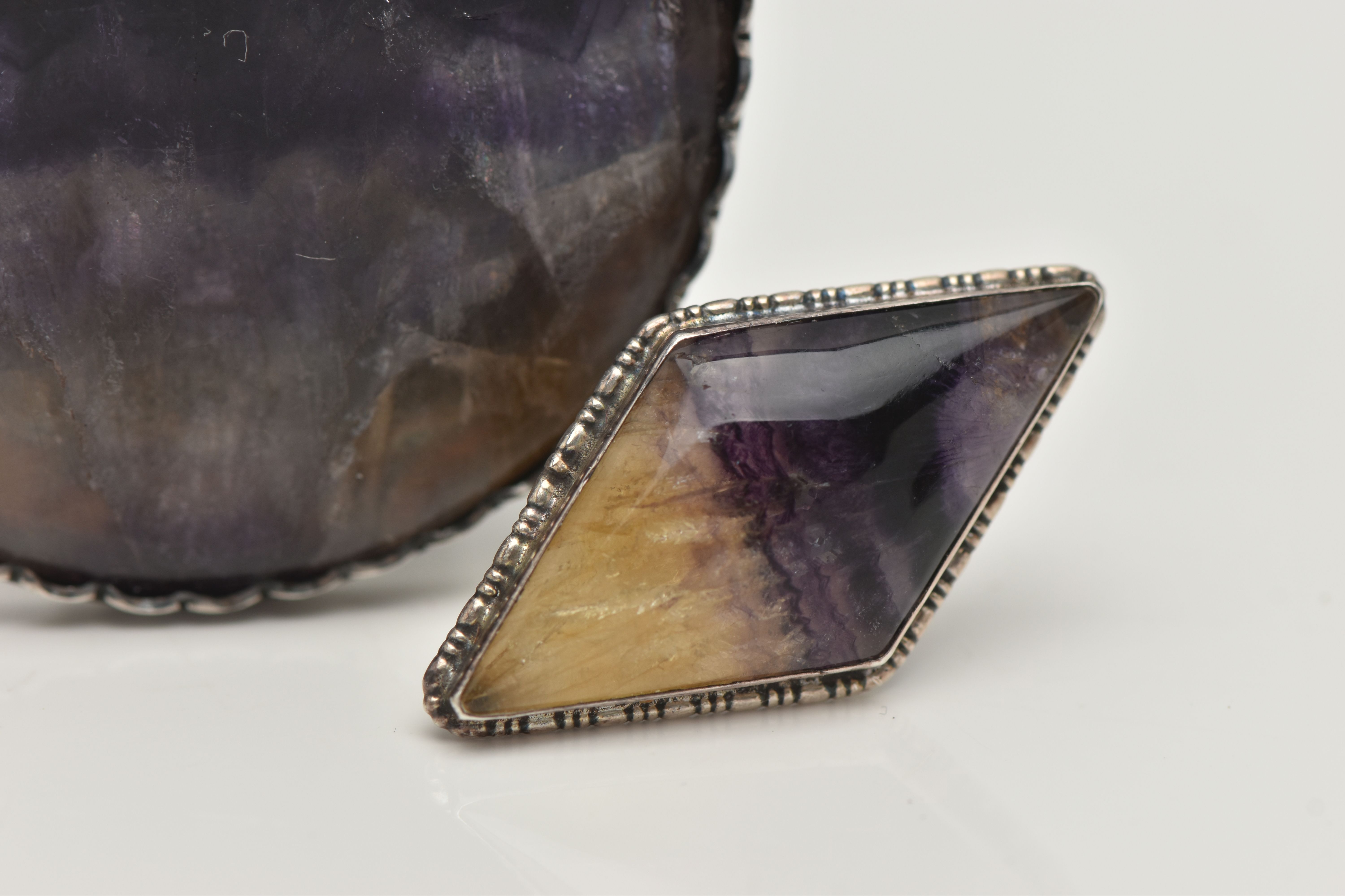 TWO PIECES OF BLUE JOHN FLOURITE JEWELLERY, to include a large white metal round, buckle, set with a - Image 2 of 4