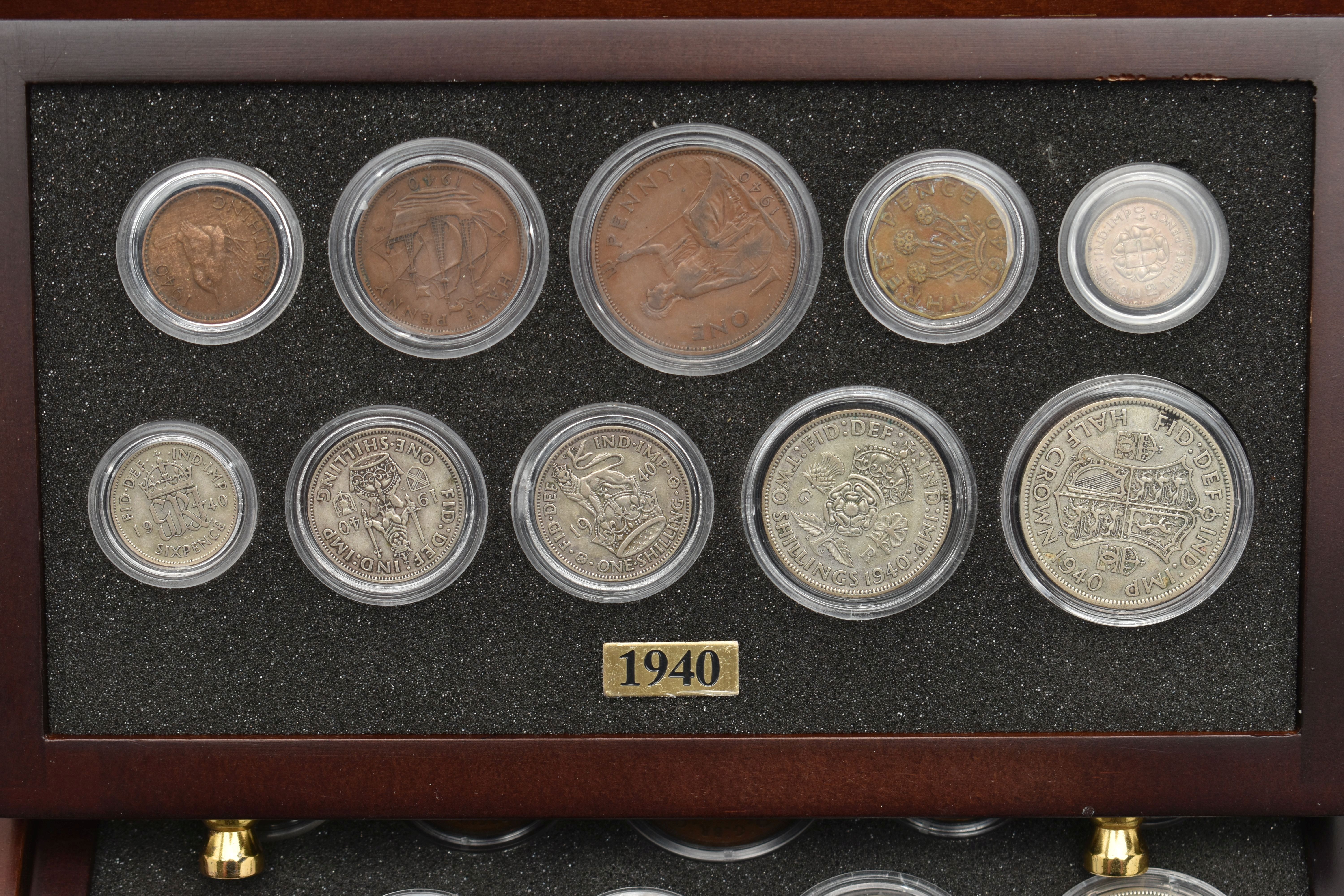 A SMALL WOODEN COIN CABINET, consisting of eight drawers seven containing UK coinage from 1939-1945, - Image 3 of 10