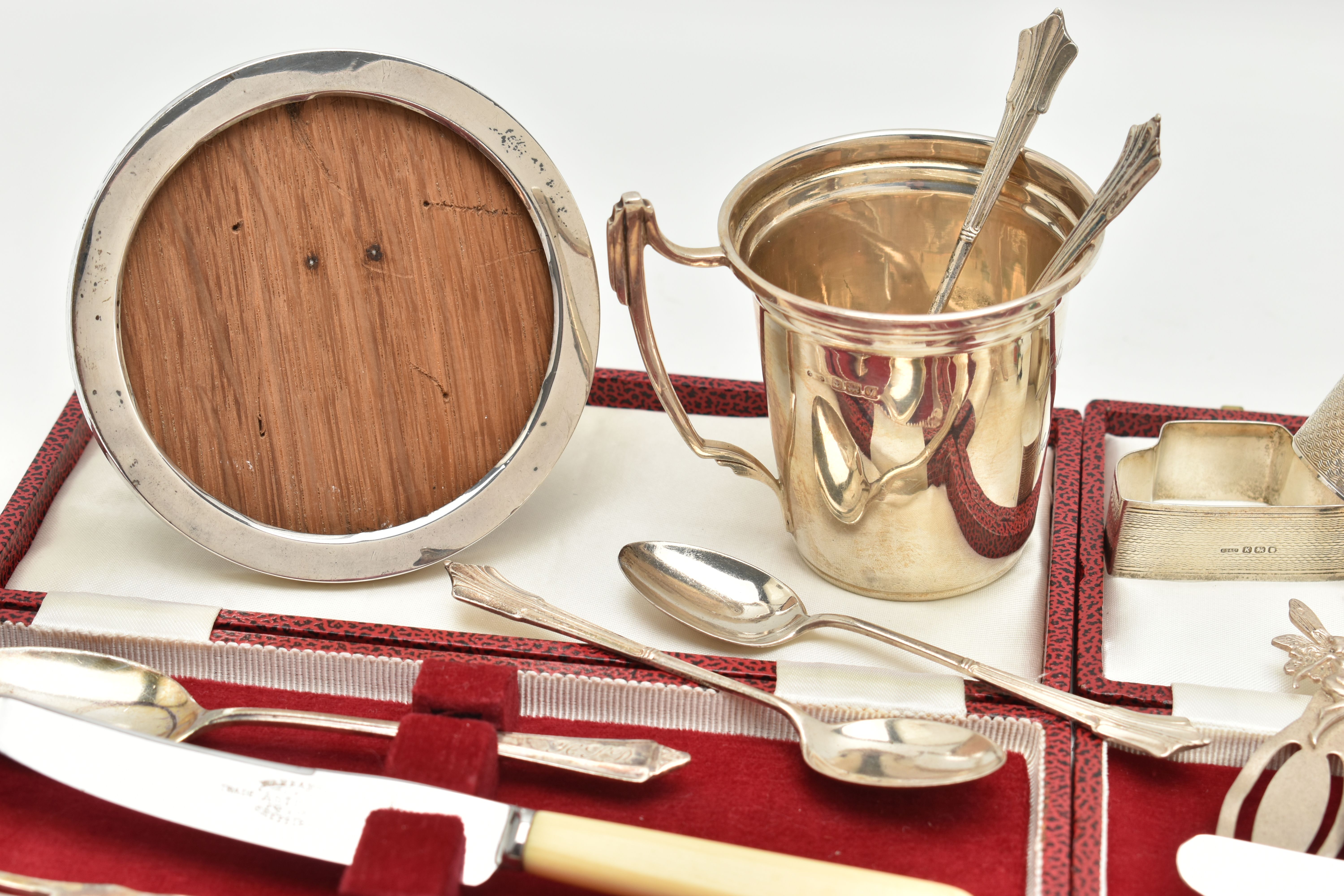 A SELECTION OF SILVER ITEMS, to include a silver polished cup, hallmarked Birmingham, rubbed - Image 2 of 5