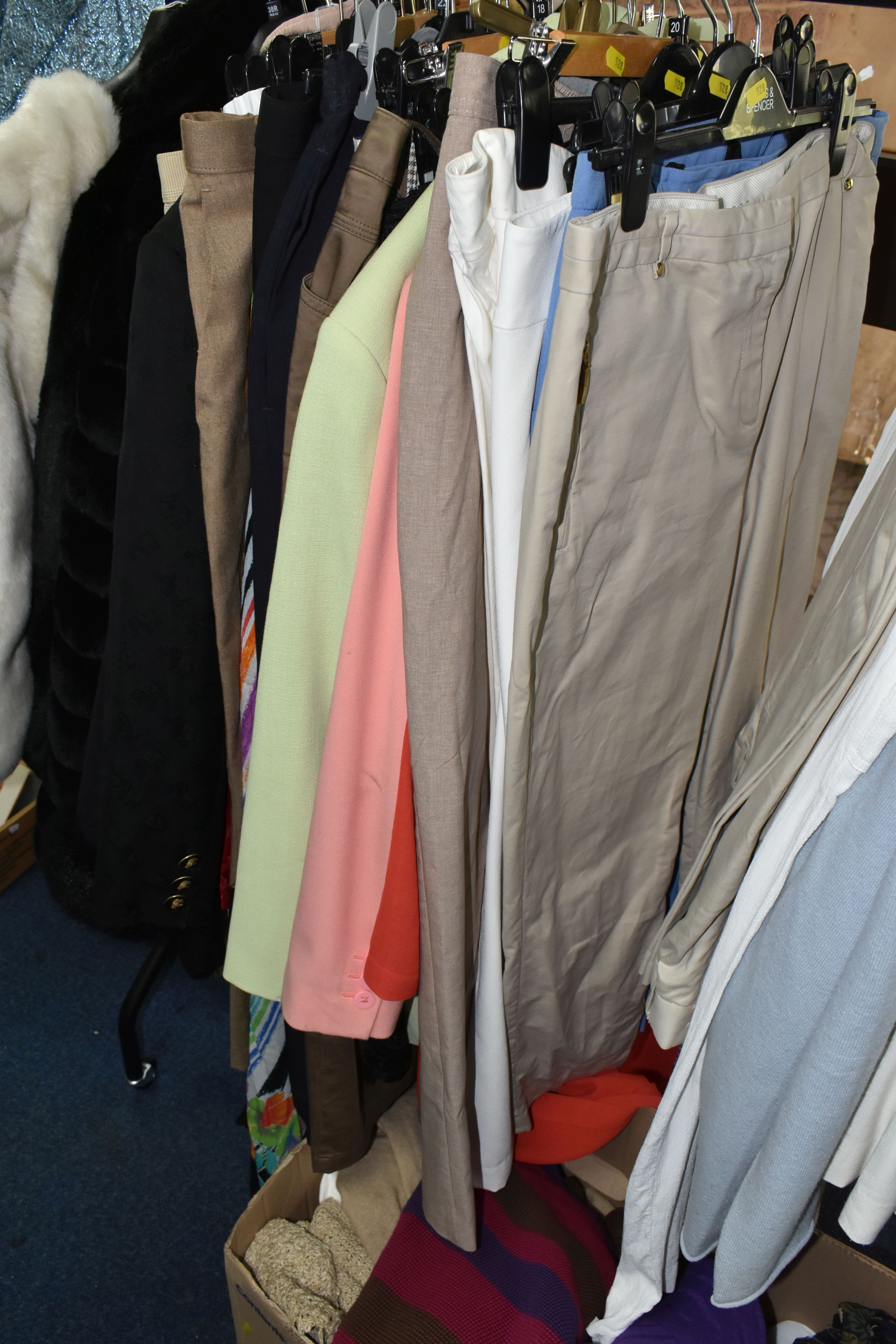 TWO BOXES AND LOOSE LADIES CLOTHING, a large quantity of ladies clothing comprising jackets, - Image 12 of 19