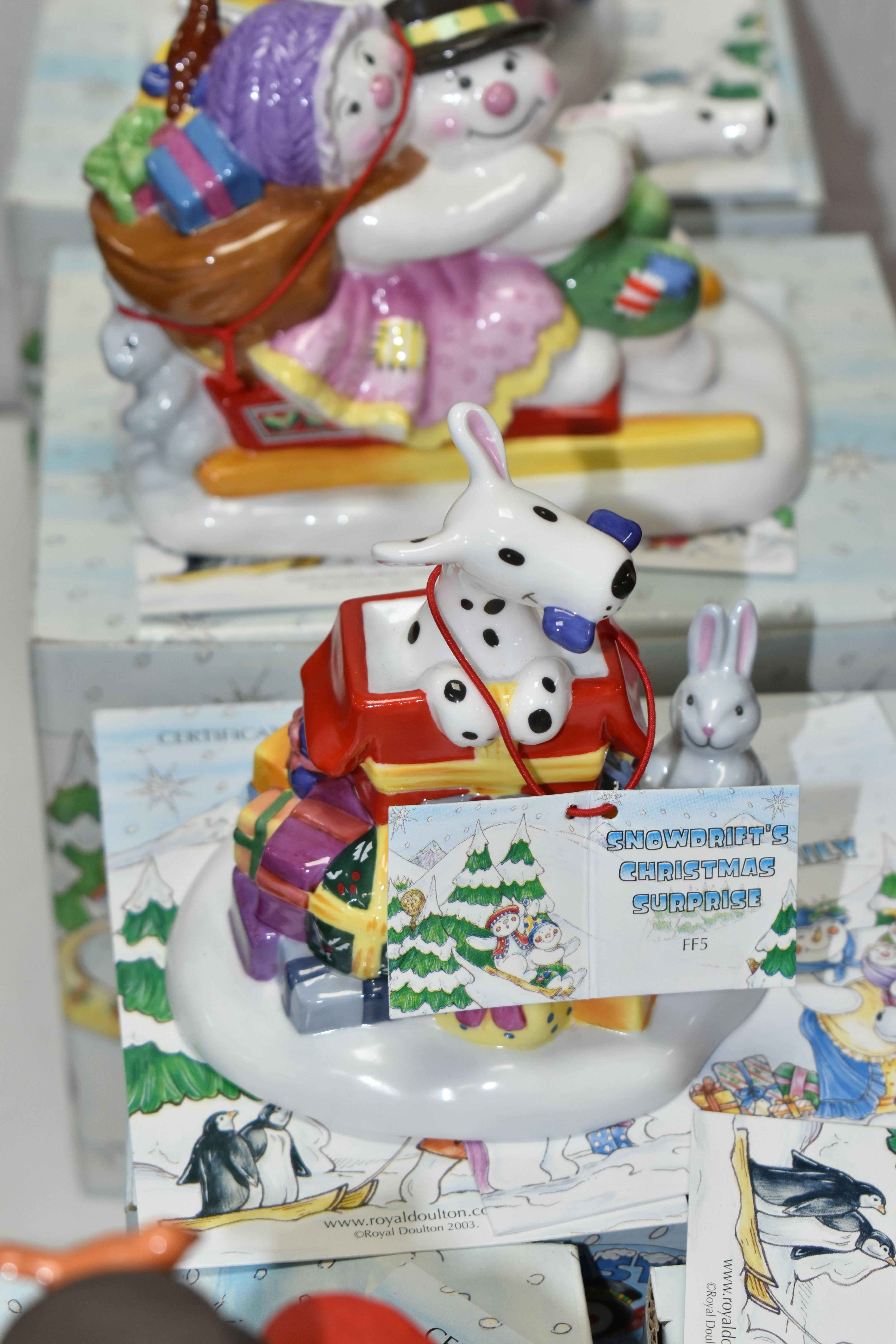 SEVEN BOXED ROYAL DOULTON FROSTY FAMILY CHRISTMAS ORNAMENTS, comprising 'Mr Frosty's Special - Image 4 of 6