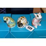 THREE BOXED ROYAL CROWN DERBY PAPERWEIGHTS, comprising 'Dora Mouse' 62642 - 2017, Bumblebee 62453-