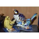 THREE BOXED ROYAL CROWN DERBY PAPERWEIGHTS, 'Red Legged Partridge', 'Mountain Bluebird' and '
