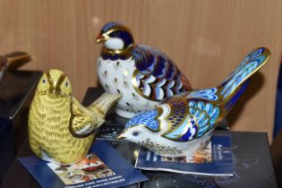 THREE BOXED ROYAL CROWN DERBY PAPERWEIGHTS, 'Red Legged Partridge', 'Mountain Bluebird' and '