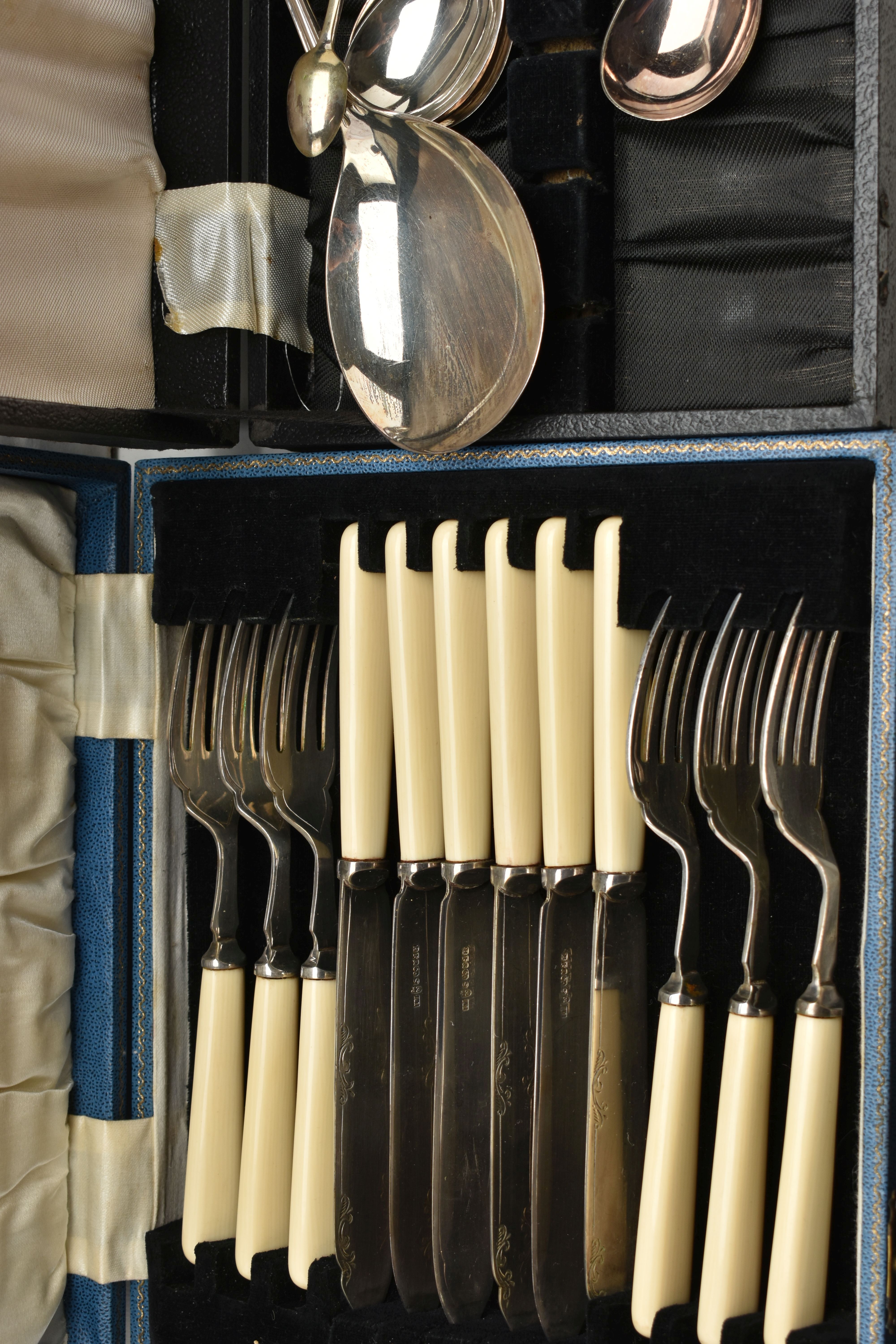 A BOX OF ASSORTED WHITE METAL WARE, to include two cased sets of fish eaters, fitted with ivorine - Image 4 of 6