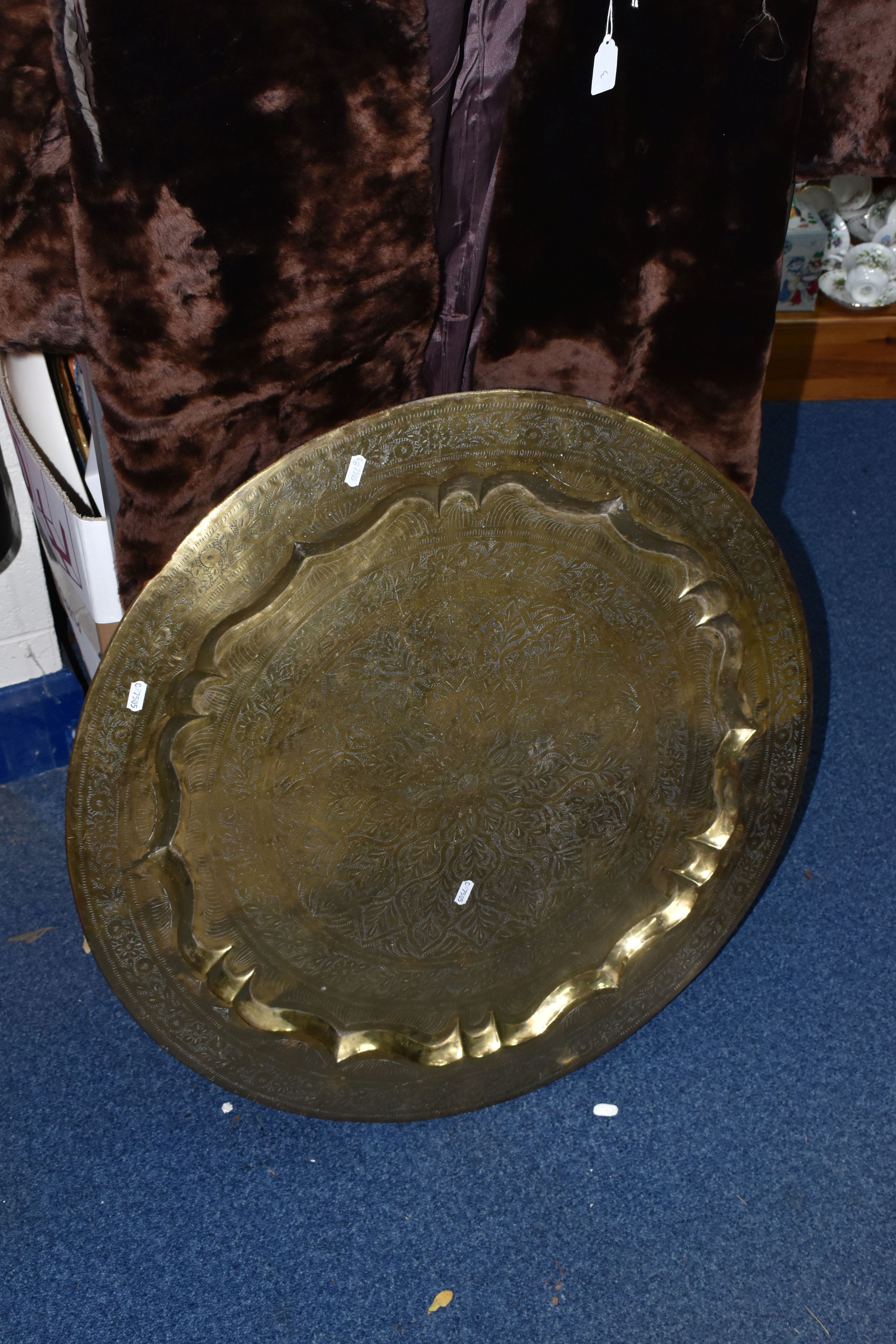 TWO BOXES OF BOOKS AND SUNDRIES, to include a vintage brown faux fur coat, large brass circular - Image 9 of 10