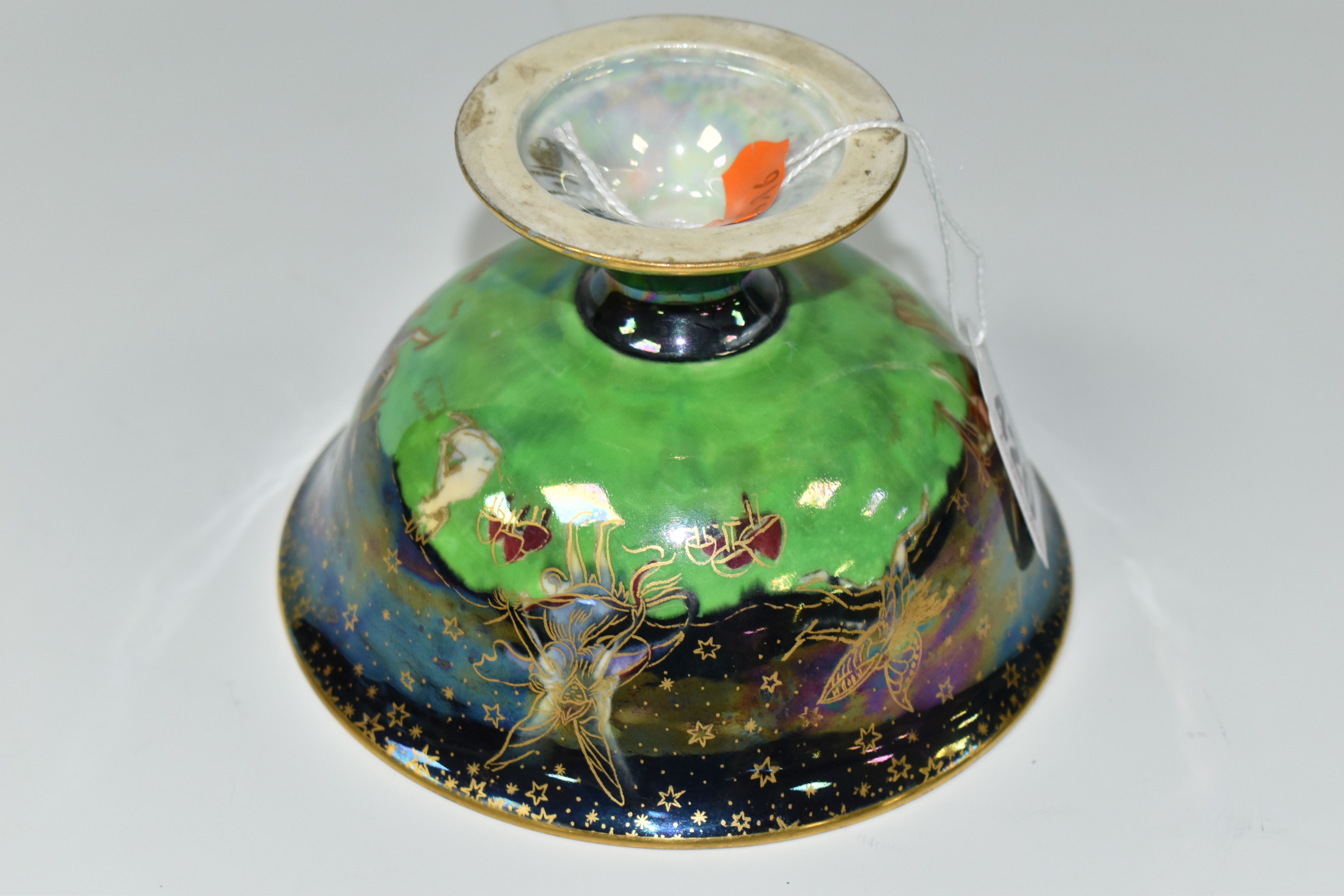 A WEDGWOOD FAIRYLAND LUSTRE FOOTED BOWL, decorated with a mother of pearl lustre with fairies in - Image 7 of 9