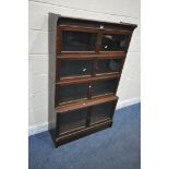 W M BAKER AND CO, OXFORD, AN EARLY 20TH CENTURY OAK SECTIONAL BOOKCASE, with one deep bottom section