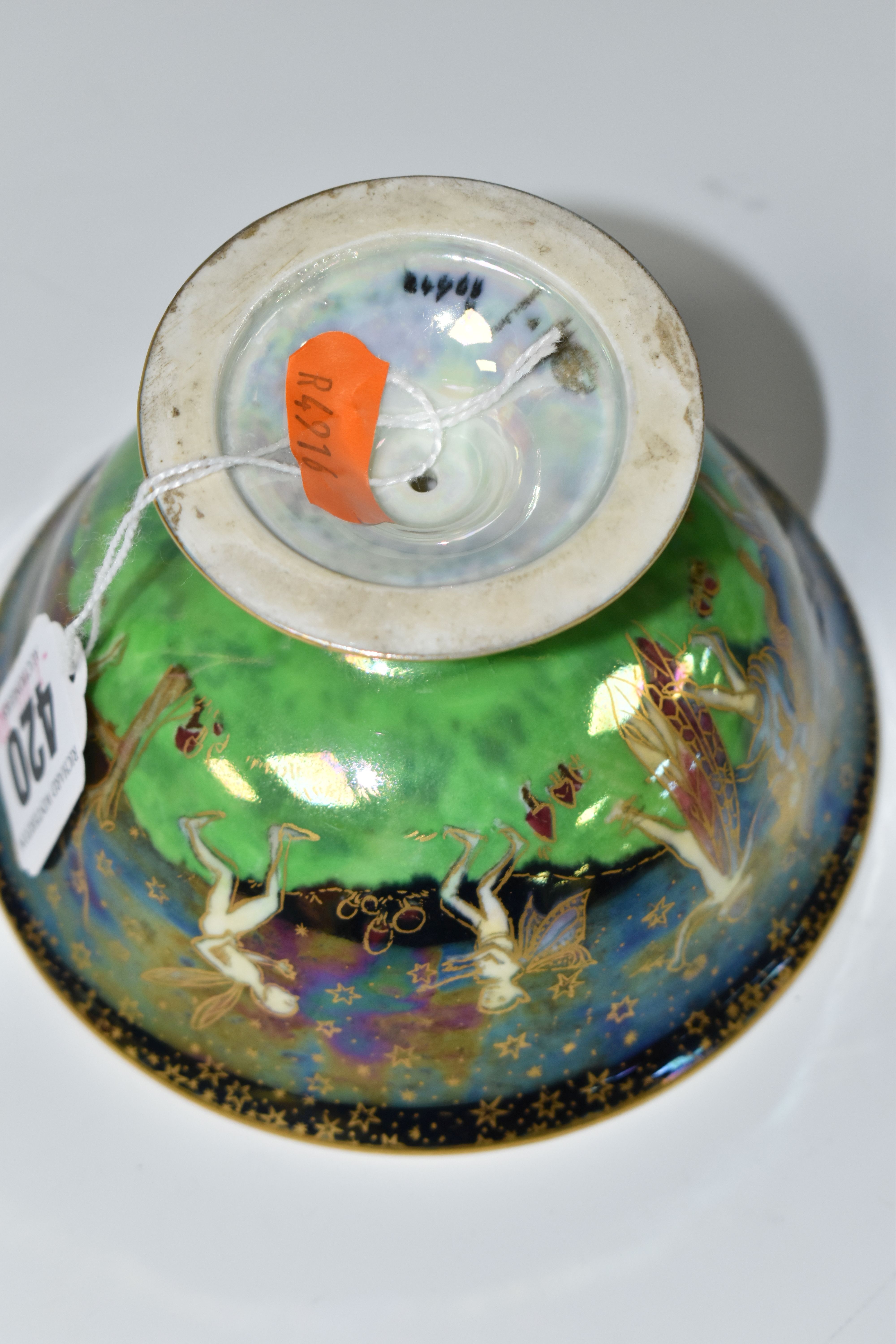 A WEDGWOOD FAIRYLAND LUSTRE FOOTED BOWL, decorated with a mother of pearl lustre with fairies in - Image 9 of 9