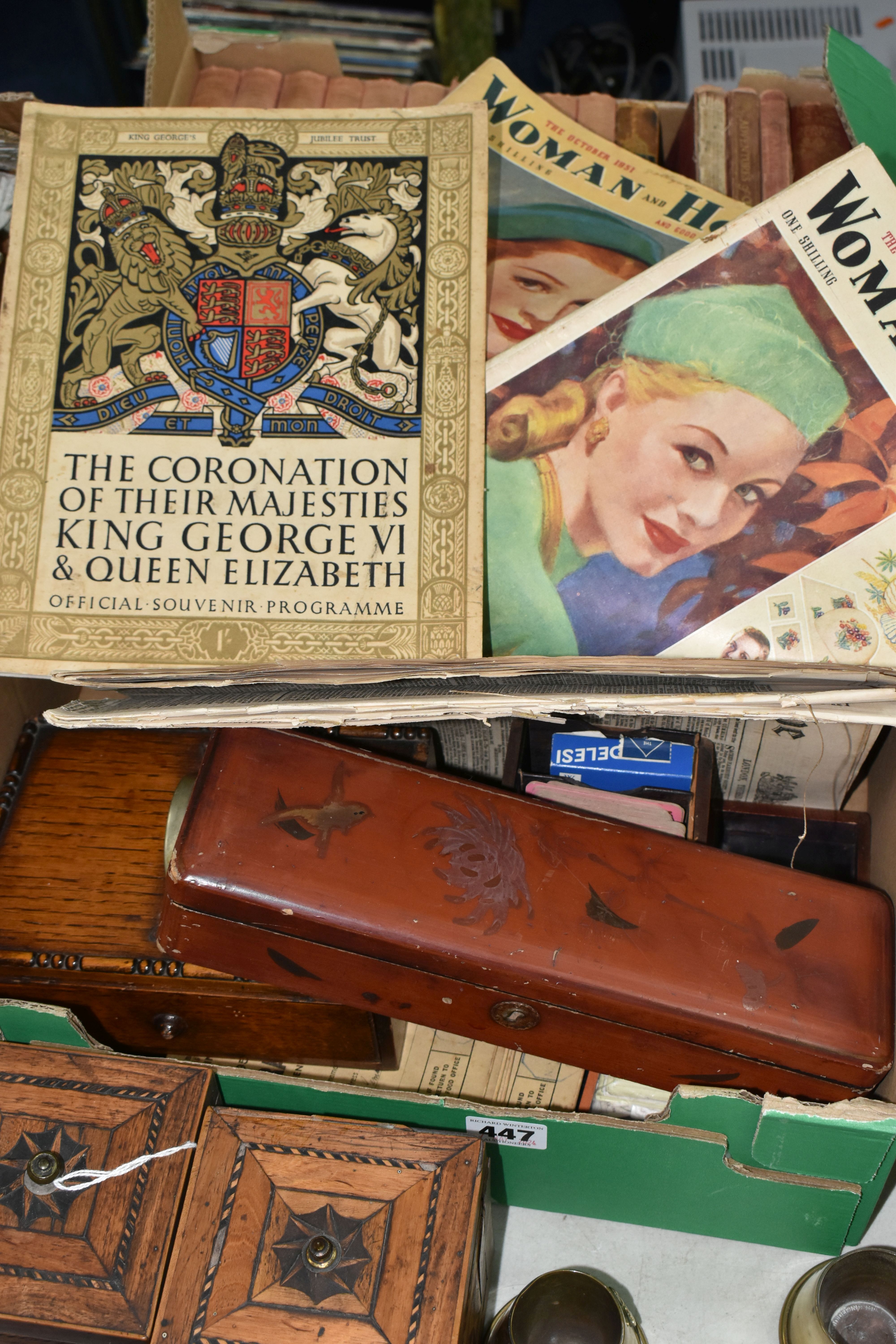 TWO BOXES AND LOOSE BOOKS, EPHEMERA AND SUNDRY ITEMS, to include two small trench art vases, one - Image 6 of 7