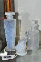 SABINO PARIS: THREE PIECES OF OPALESCENT GLASS, comprising a tapering scent bottle with relief