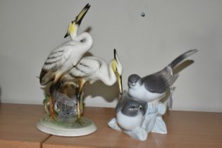 TWO LLADRO AND KERAMOS WIEN FIGURE GROUPS OF BIRDS, comprising Lladro 'Birds', no 4667, sculpted