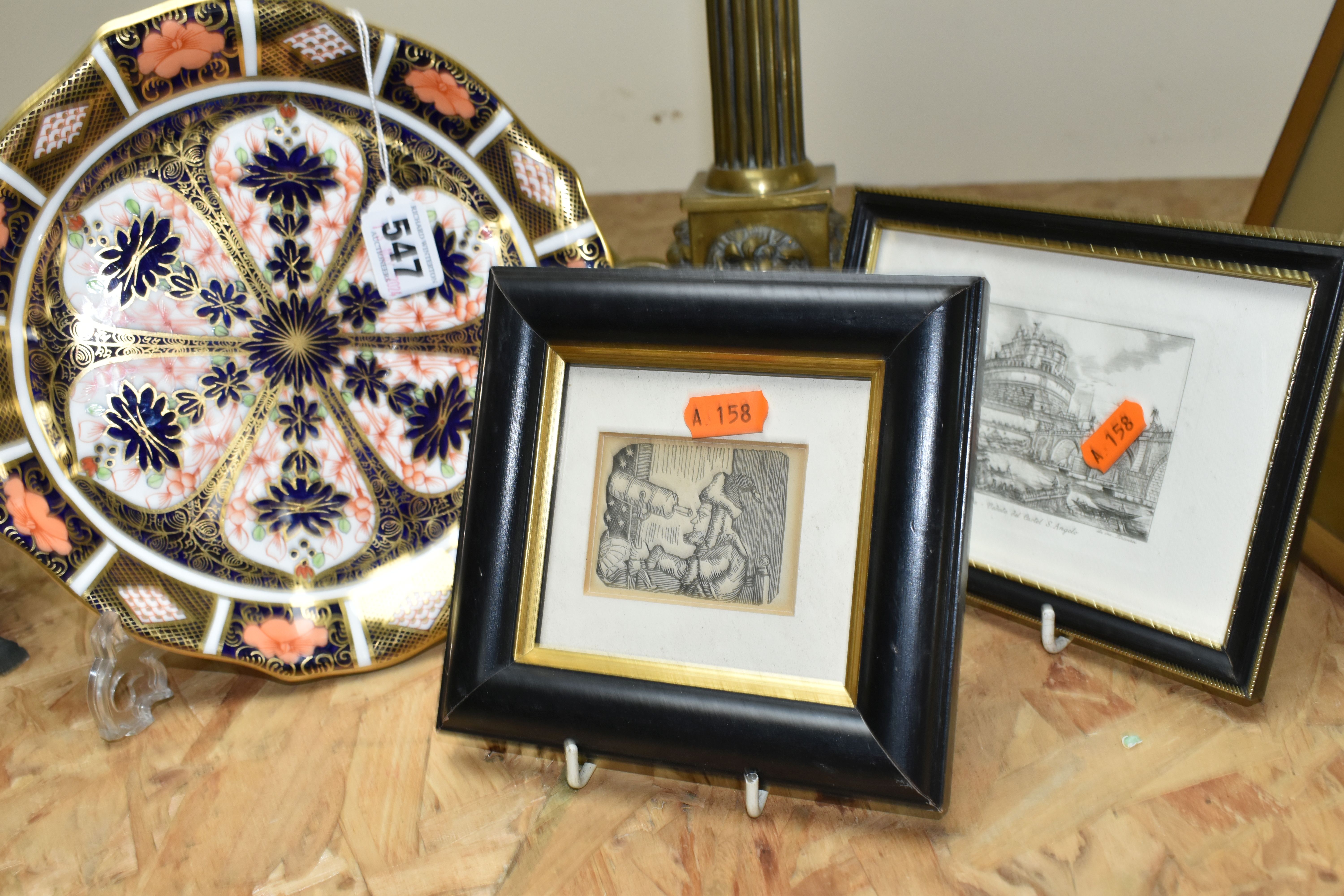 A ROYAL CROWN DERBY IMARI 1128 PLATE, A TABLE LAMP AND THREE PICTURES, comprising the wavy rimmed - Image 2 of 7