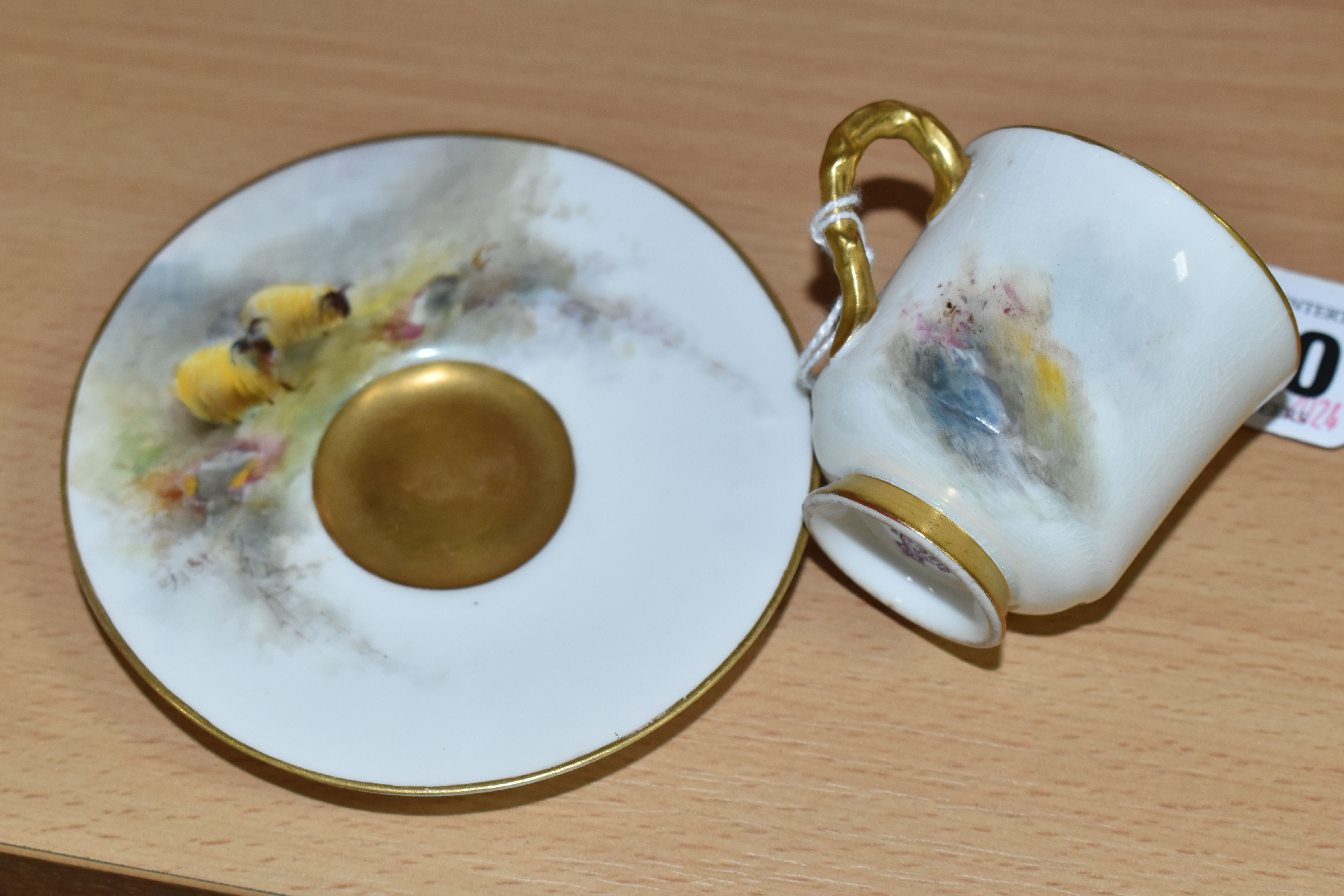 A ROYAL WORCESTER PORCELAIN CABINET CUP AND SAUCER, hand painted depicting Moorland sheep by James - Image 3 of 4