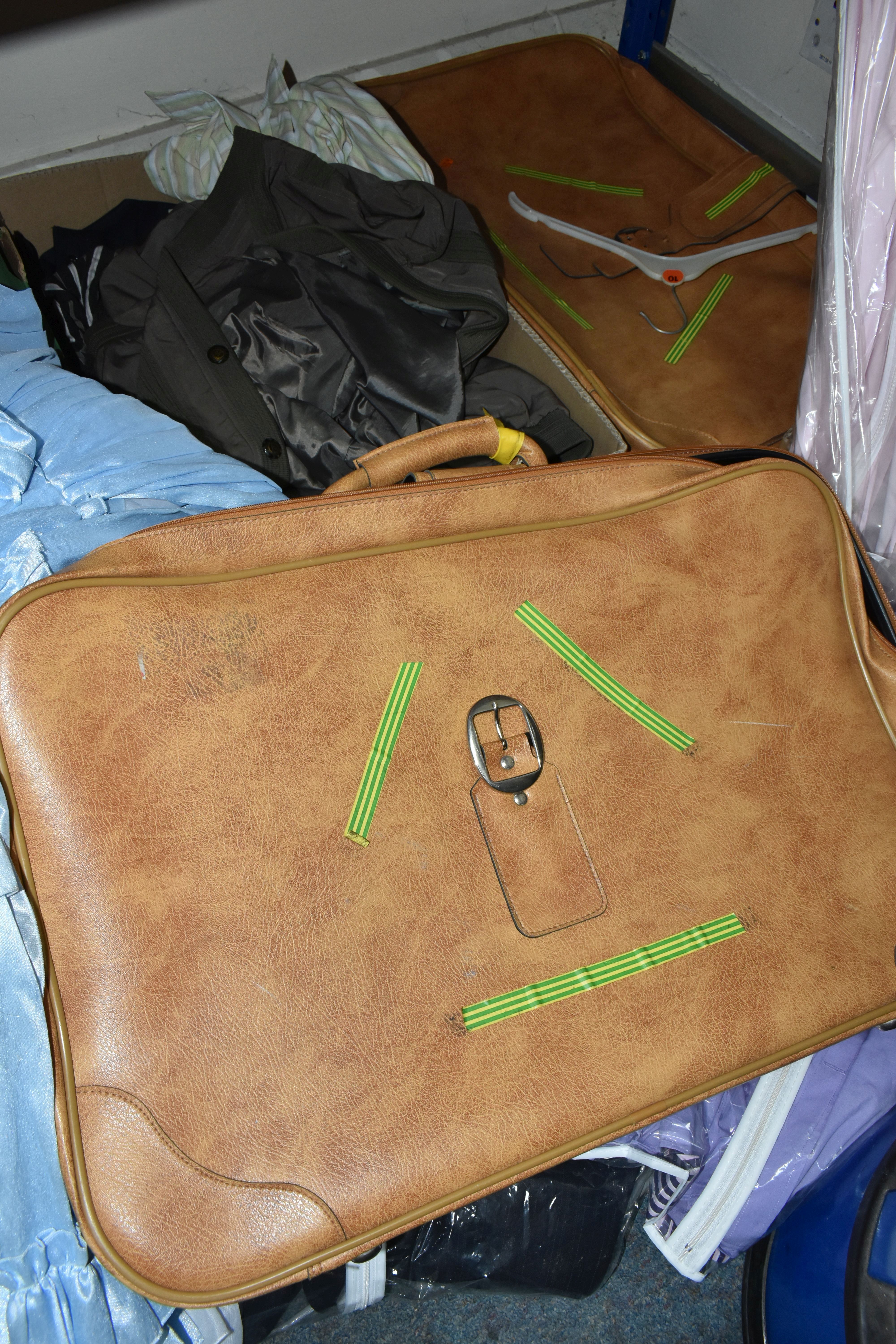 A BOX OF MIXED CLOTHES, TWO HATS, AND THREE LEATHER SUITCASES including a variety of men's and - Image 5 of 5