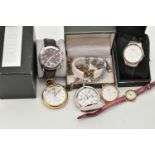 AN ASSORTMENT OF WATCHES, to include a ladies 'Gucci' quartz wristwatch, a gents 'Guess' chronograph