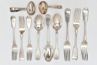 A SELECTION OF EARLY 20TH CENTURY SILVER CUTLERY, to include three table forks, two dessert forks,