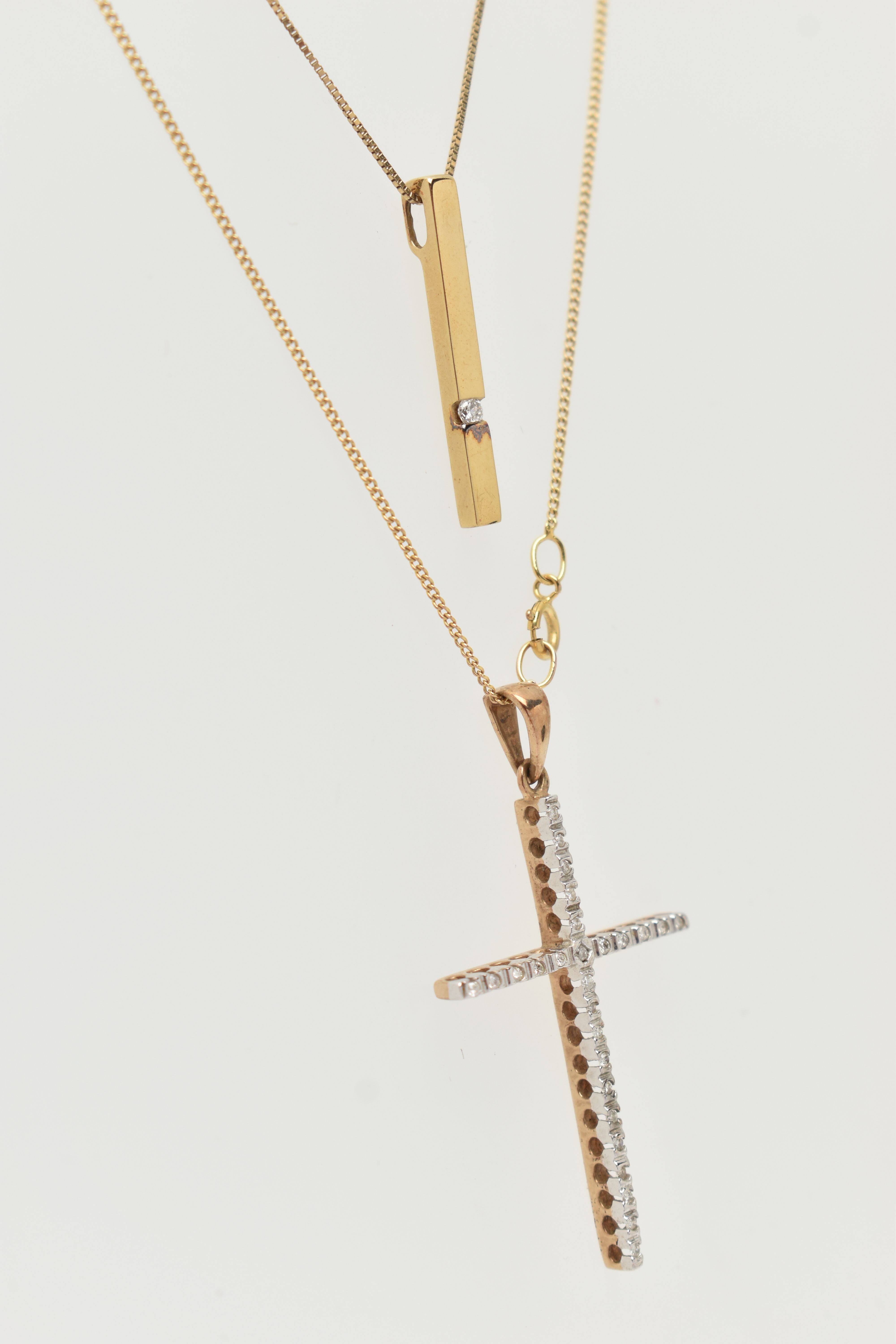 TWO MODERN DIAMOND PENDANTS WITH TWO CHAINS, to include a diamond set cross pendant set throughout - Image 5 of 6