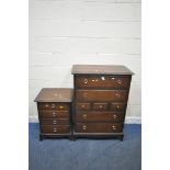 A STAG MINSTREL CHEST OF SEVEN DRAWERS, width 82cm x depth 47cm x height 114cm, along with a