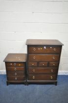 A STAG MINSTREL CHEST OF SEVEN DRAWERS, width 82cm x depth 47cm x height 114cm, along with a