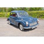 A 1970 MORRIS MINOR 1000 TWO DOOR SALOON CAR in blue with a 1098cc petrol engine, four speed