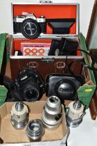 VINTAGE PHOTOGRAPHIC EQUIPMENT ETC, comprising a Canon AE-1 35mm SLR film camera with a Canon 50mm
