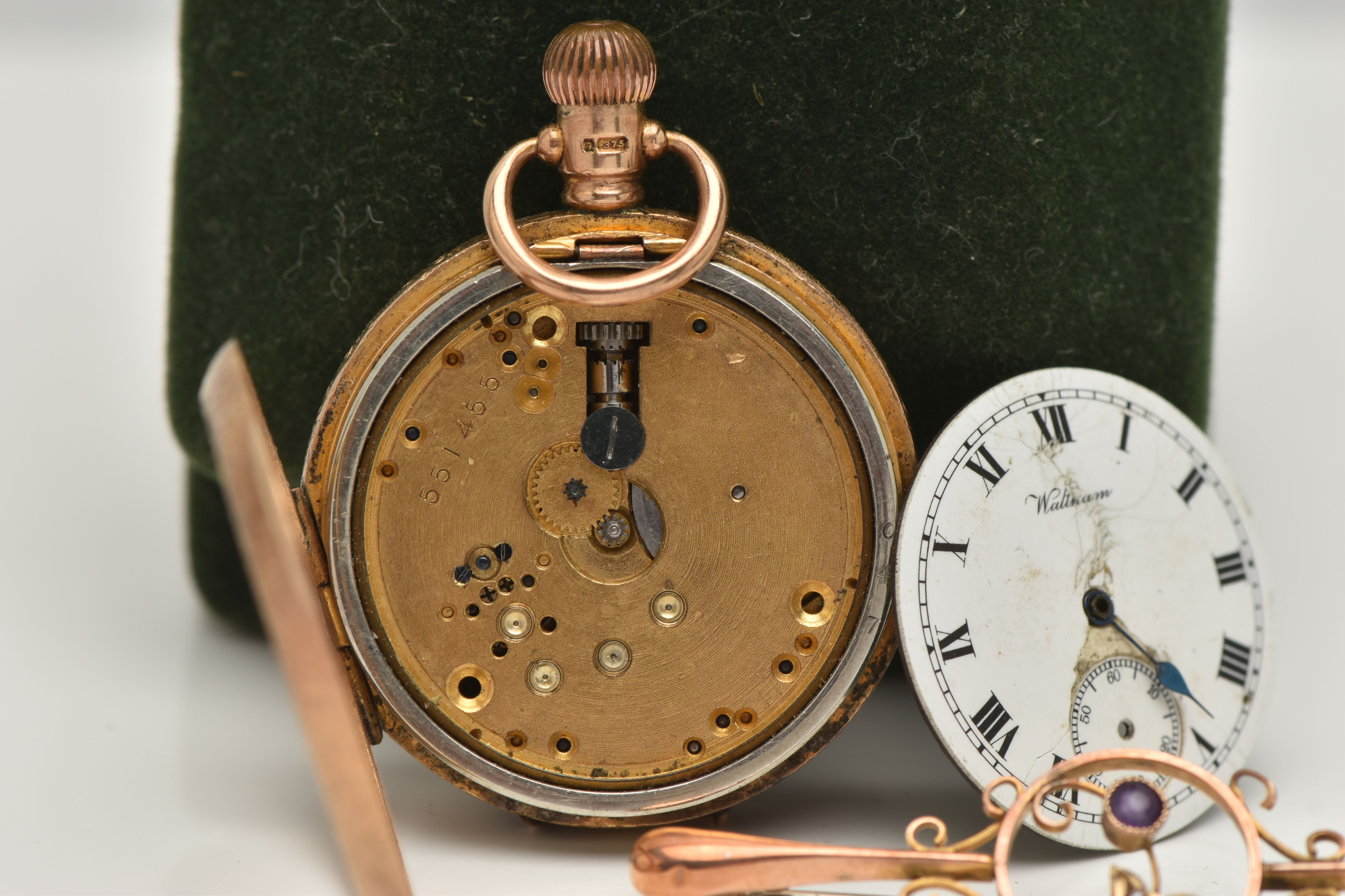 A ROSE METAL BAR BROOCH AND A LADIES POCKET WATCH, the brooch depicting a flower set with a circular - Image 4 of 6