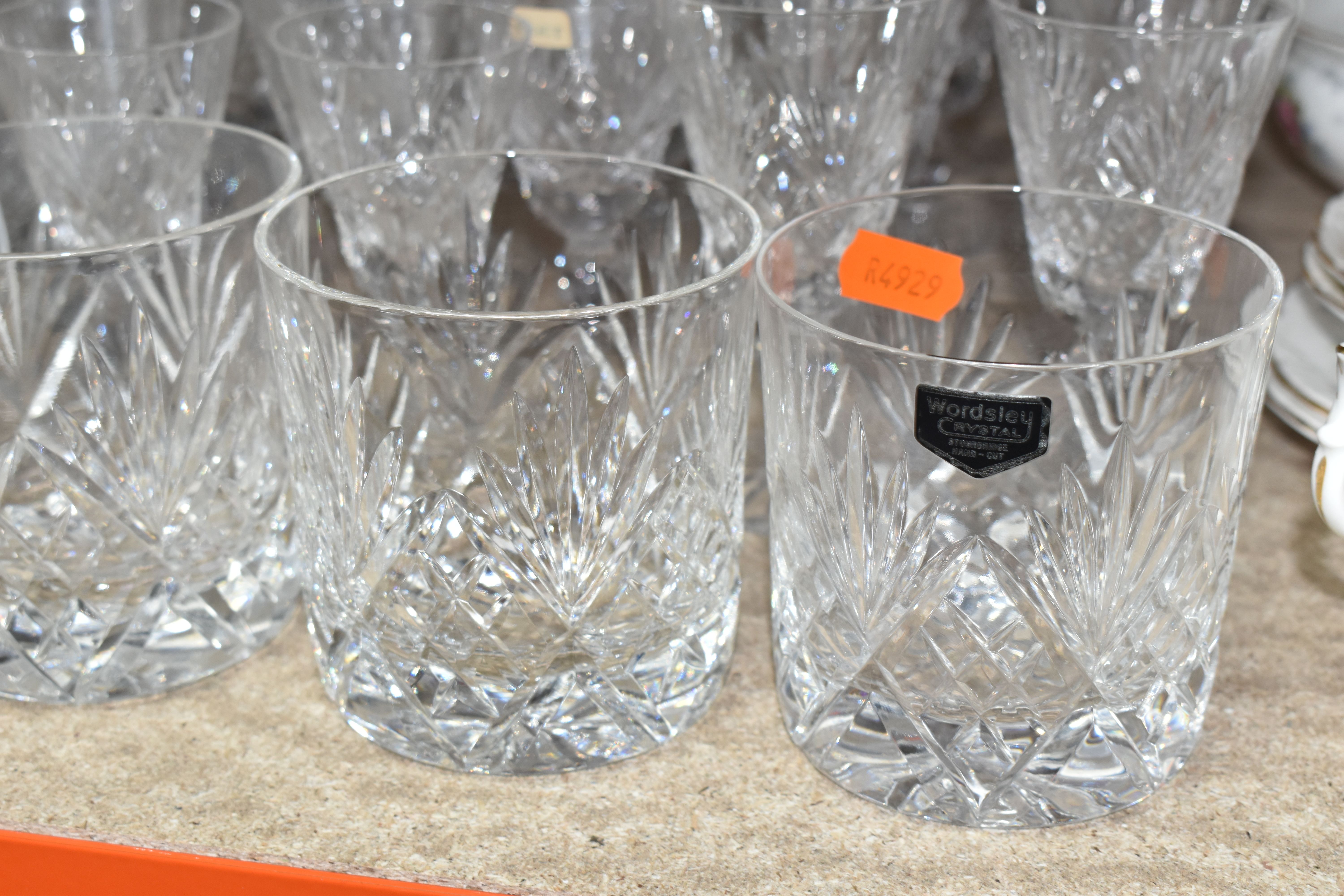A LARGE COLLECTION OF WORDSLEY AND ROYAL DOULTON CRYSTAL CUT GLASSWARE ETC, including whisky - Image 2 of 10