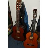 TWO ACOUSTIC GUITARS WITH CASES, comprising a Spanish BM 'Concert Grande' with a soft blue case