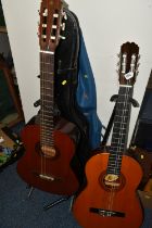 TWO ACOUSTIC GUITARS WITH CASES, comprising a Spanish BM 'Concert Grande' with a soft blue case