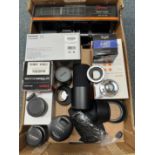 ONE BOX OF CAMERA EQUIPMENT, to include a Canon 50mm f1.4 standard lens, a boxed