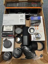 ONE BOX OF CAMERA EQUIPMENT, to include a Canon 50mm f1.4 standard lens, a boxed