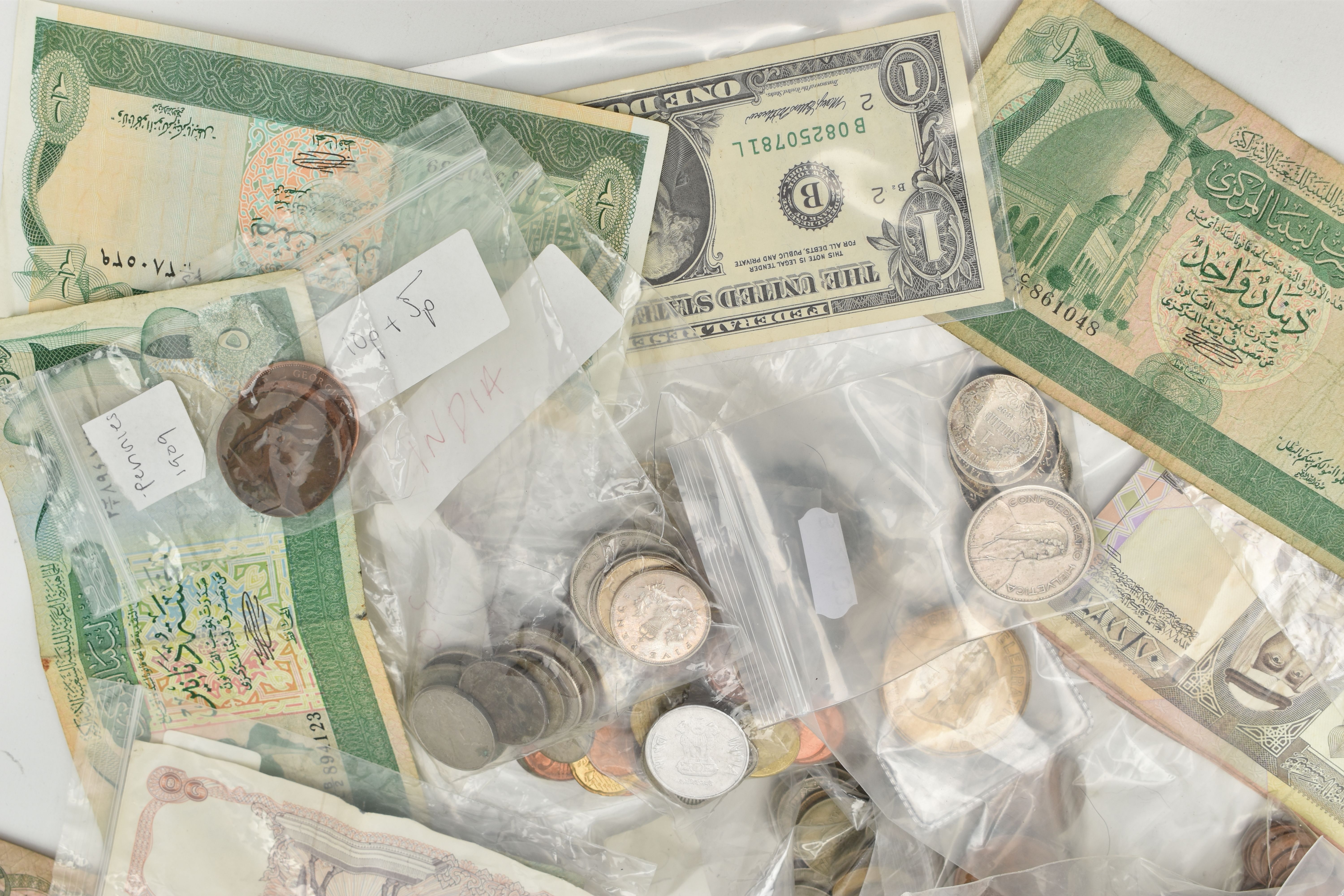 A CARDBOARD BOX CONTAINING WORLD COINS AND BANKNOTES, to include Europe and middle Eastern countries - Image 3 of 7