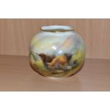 A ROYAL WORCESTER POSY VASE, decorated with Highland cattle, signed H. Stinton, shape No. G161, puce