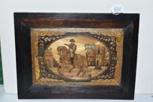 A 19TH CENTURY NAPOLEONIC STRAW WORK FRAMED PICTURE, marquetry of straw depicting Napoleon on
