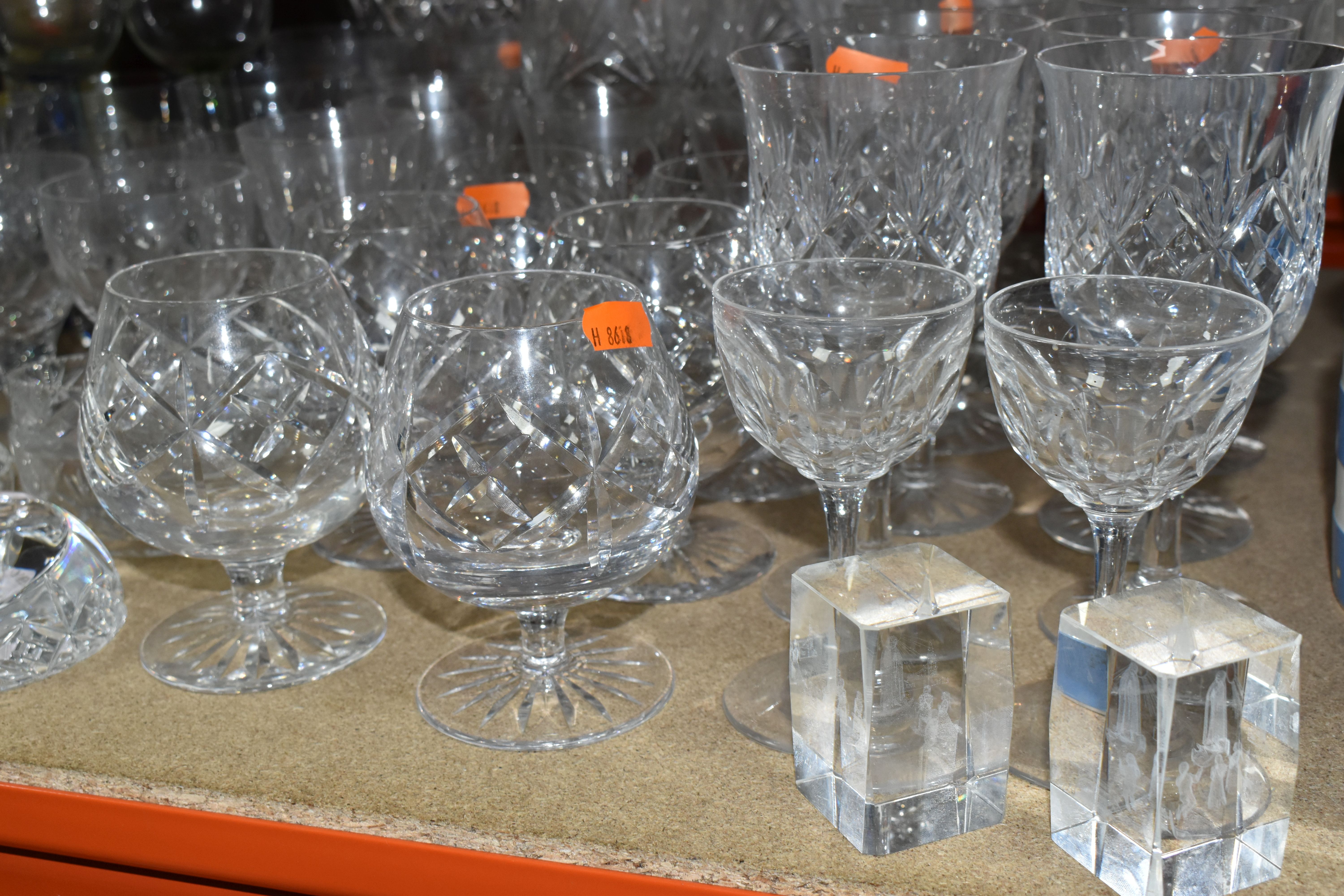 A LARGE SELECTION OF CRYSTAL CUT GLASS AND COLOURED GLASS VESSELS, including two sets of Tudor - Image 5 of 9