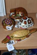 FOUR ROYAL CROWN DERBY PAPERWEIGHTS, comprising a Duck-billed Platypus from The Australian