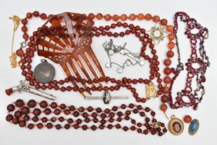 A SELECTION OF WHITE METAL AND COSTUME JEWELLERY, to include a white metal pendant, stamped