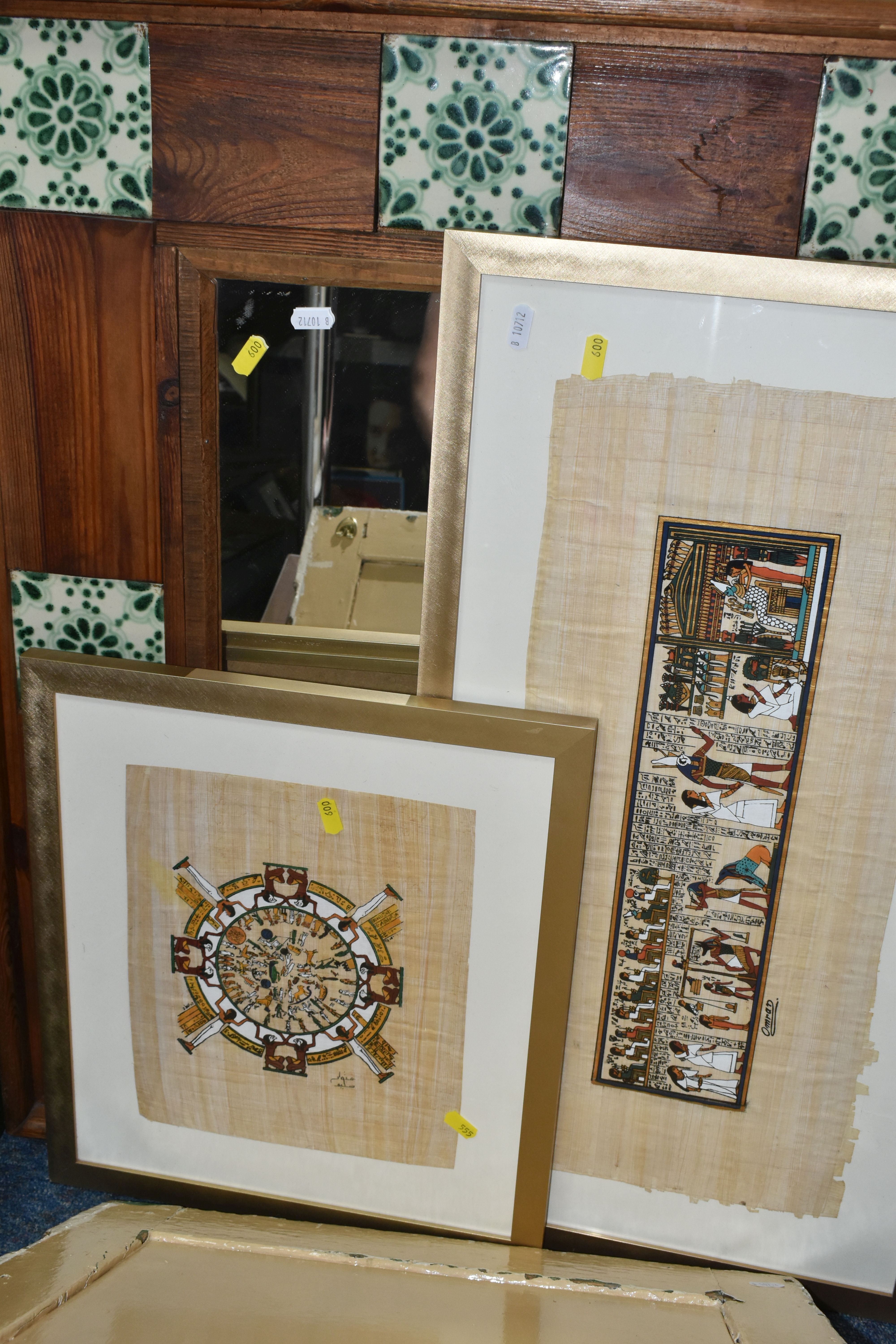 A SMALL NUMBER OF PICTURES, PRINTS AND A MIRROR ETC, comprising a rustic pine framed mirror inset - Image 4 of 5