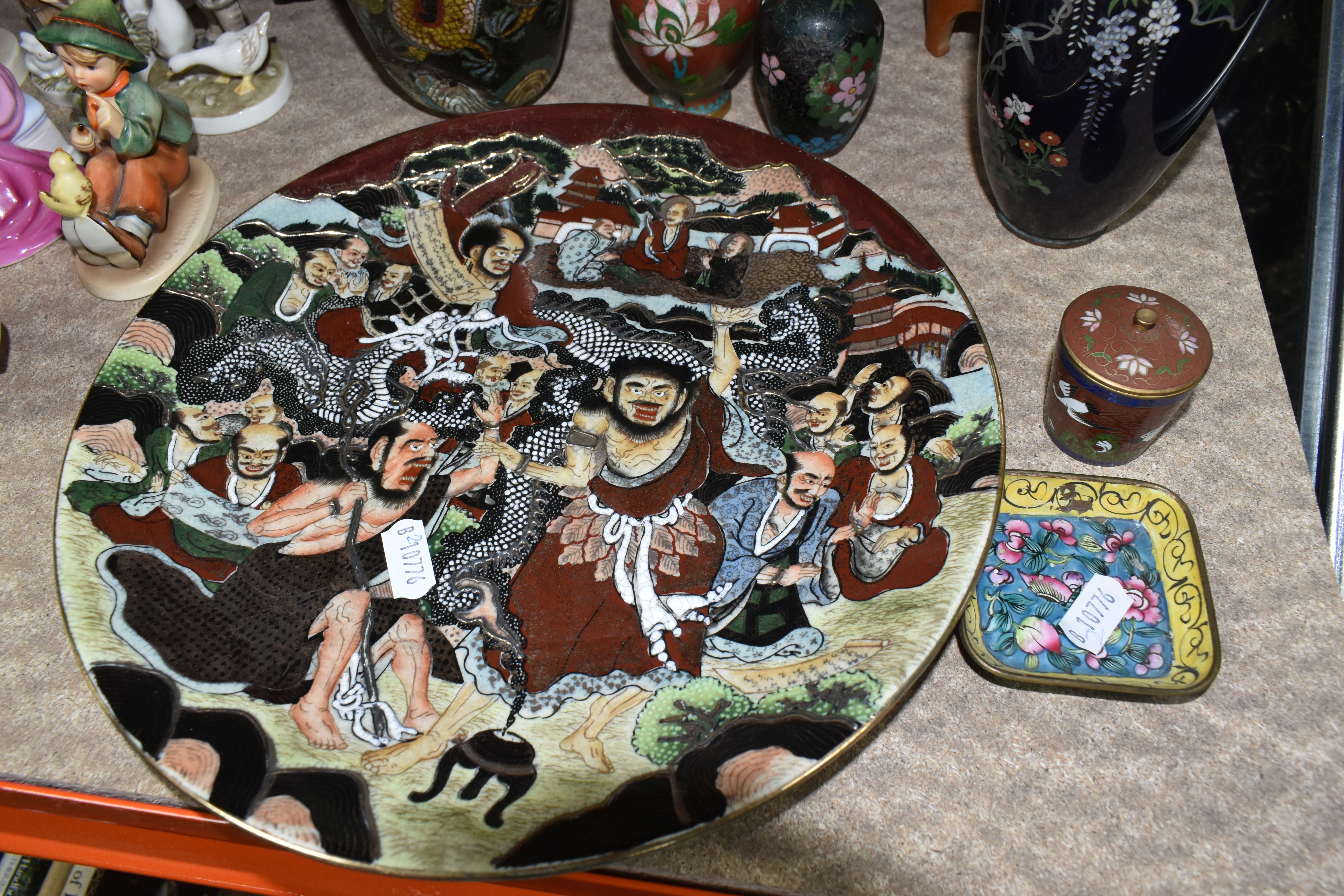 TWELVE PIECES OF ORIENTAL CERAMICS AND CLOISONNE, including a pair of Japanese Satsuma pottery - Image 2 of 5